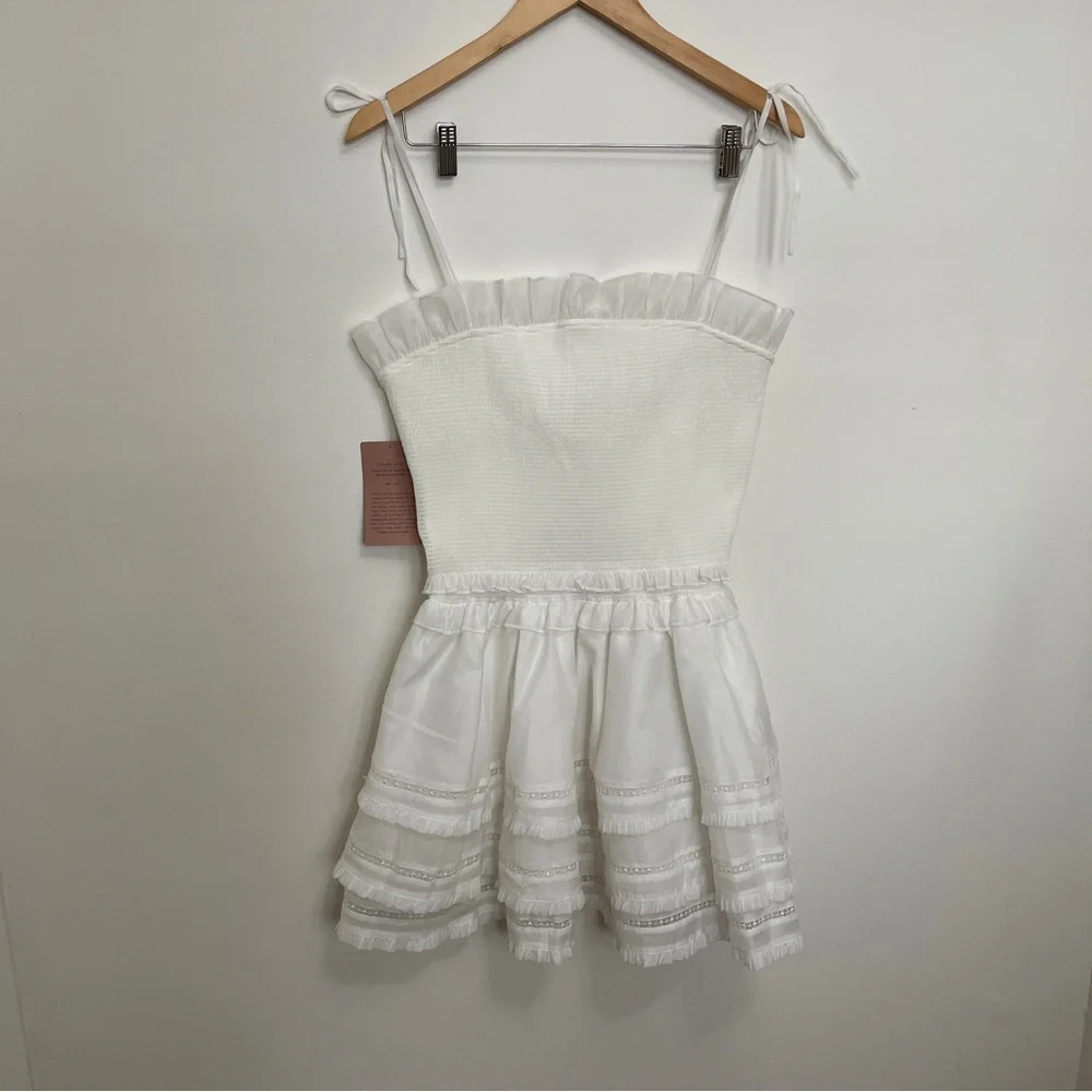 V. CHAPMAN Freesia Dress White Ruffle Tiered Mini Wedding Cocktail Womens 10 - Picture 5 of 7